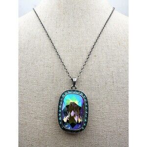 Touchstone Crystal by Swarovski Prism Pendant Necklace Oxidized Long 37” Chain